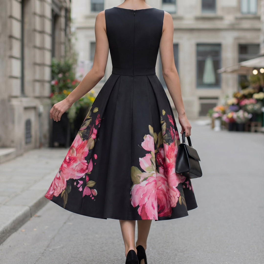 Elegant Black Midi Cocktail Dress
