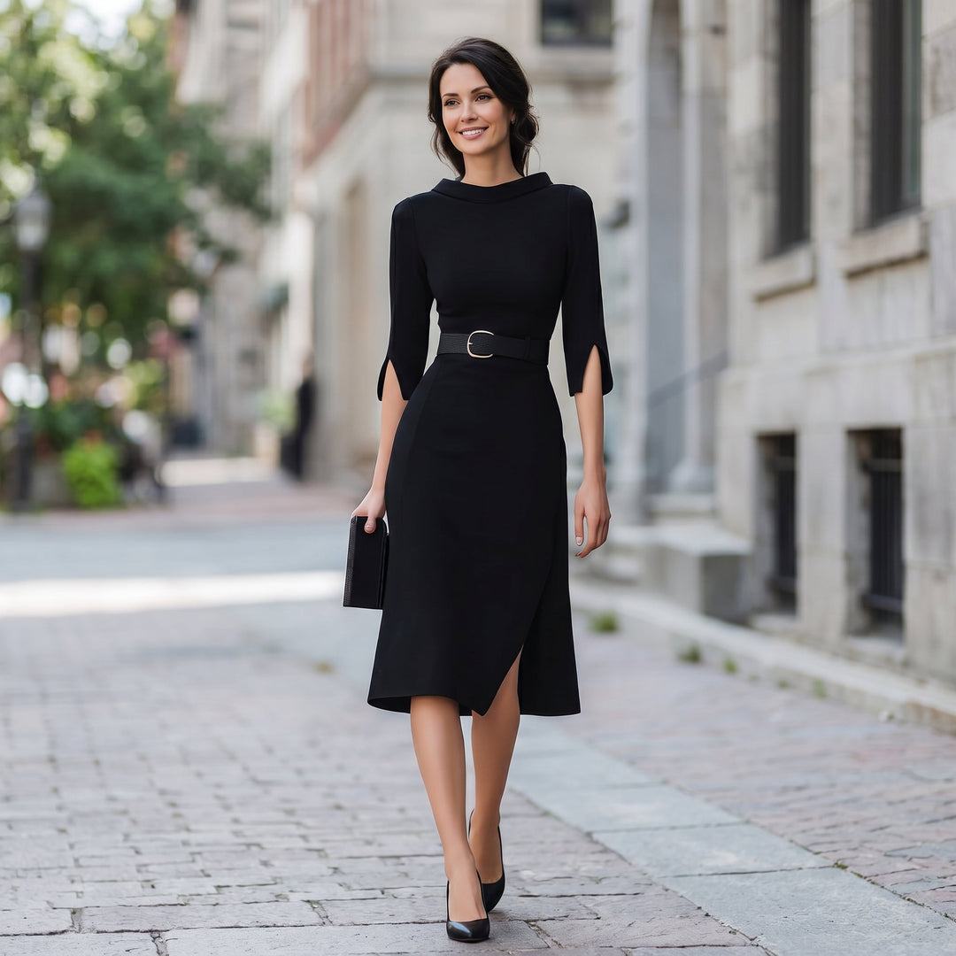 Orlienne - Elegant Black Midi Dress for Women
