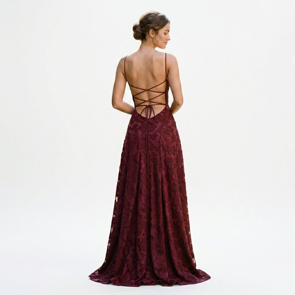 Elegant Lace Maxi Evening Gown for Formal Events