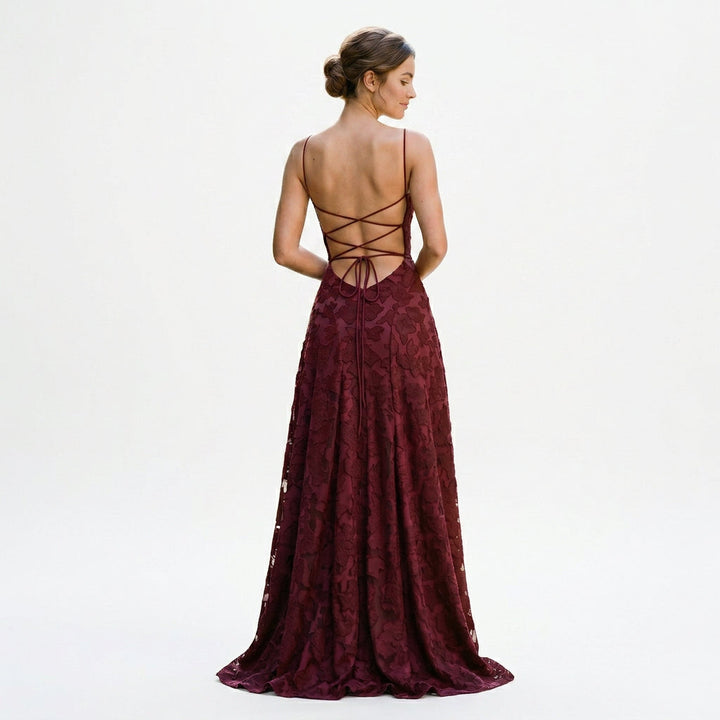 Elegant Lace Maxi Evening Gown for Formal Events