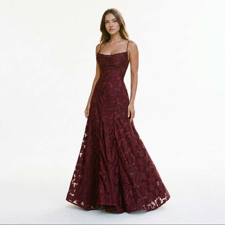 Elegant Lace Maxi Evening Gown for Formal Events
