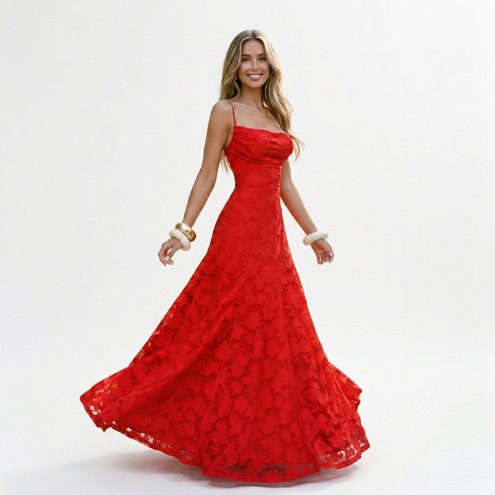 Elegant Lace Maxi Evening Gown for Formal Events