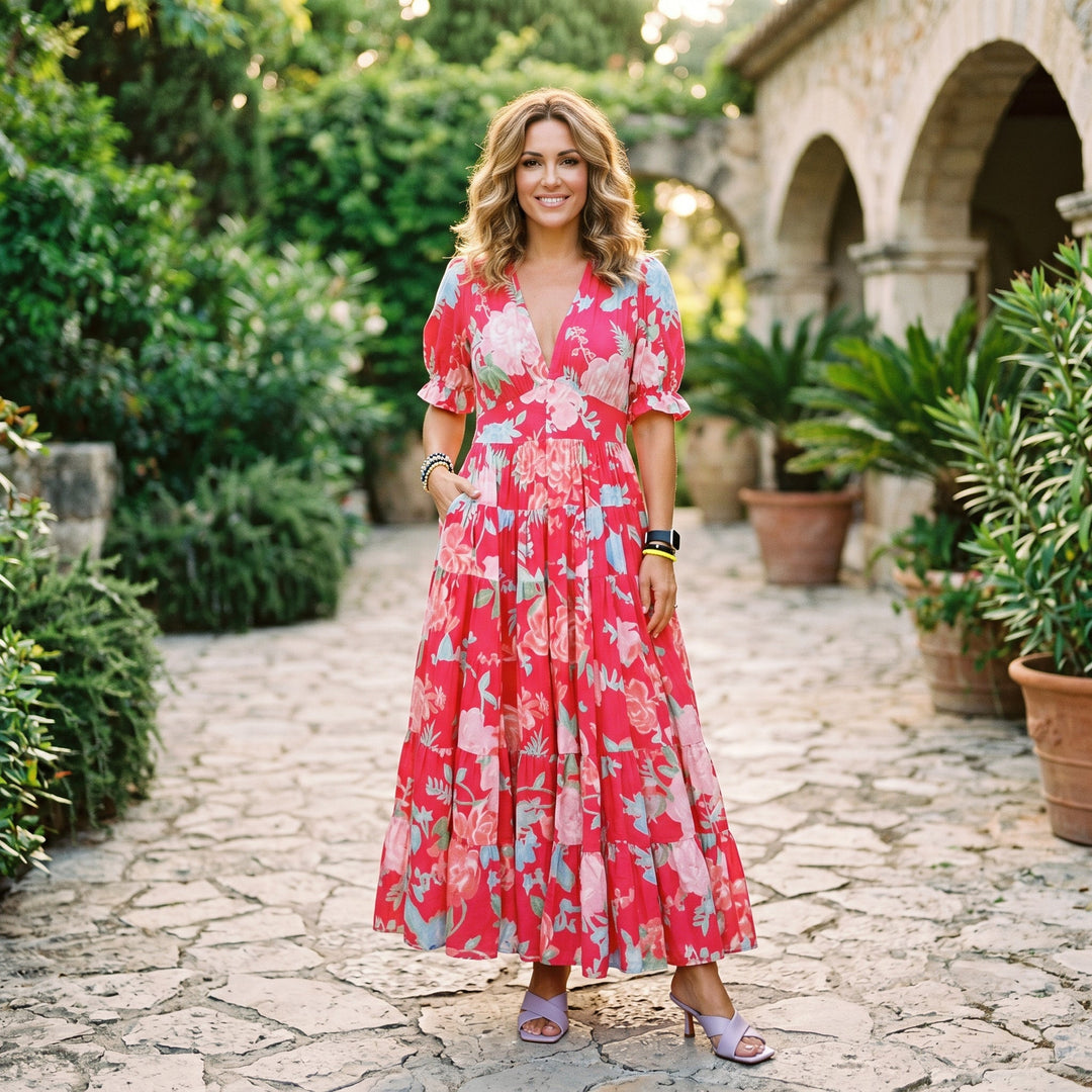 Floral Puff Sleeve Maxi Dress for Summer Weddings