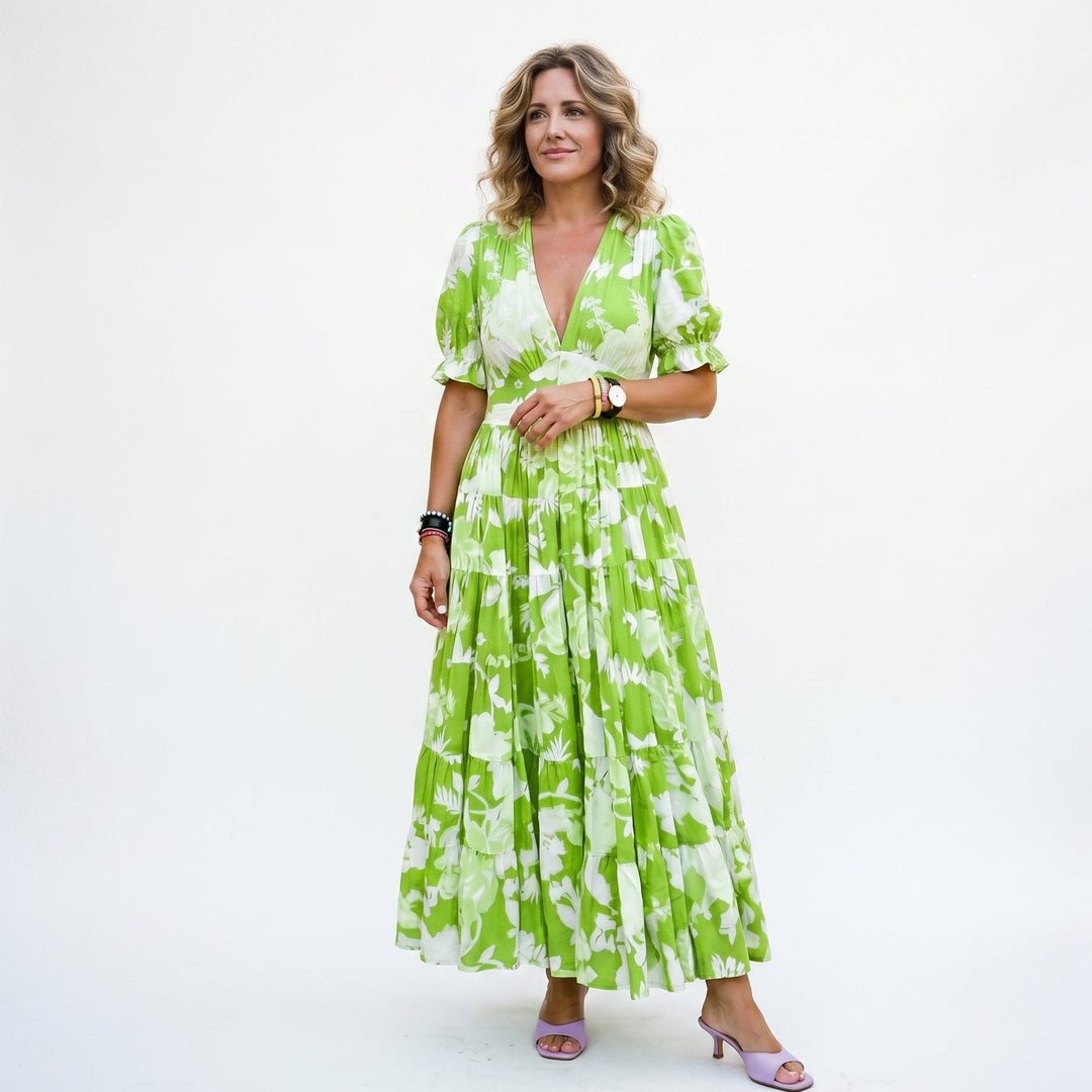 Floral Puff Sleeve Maxi Dress for Summer Weddings