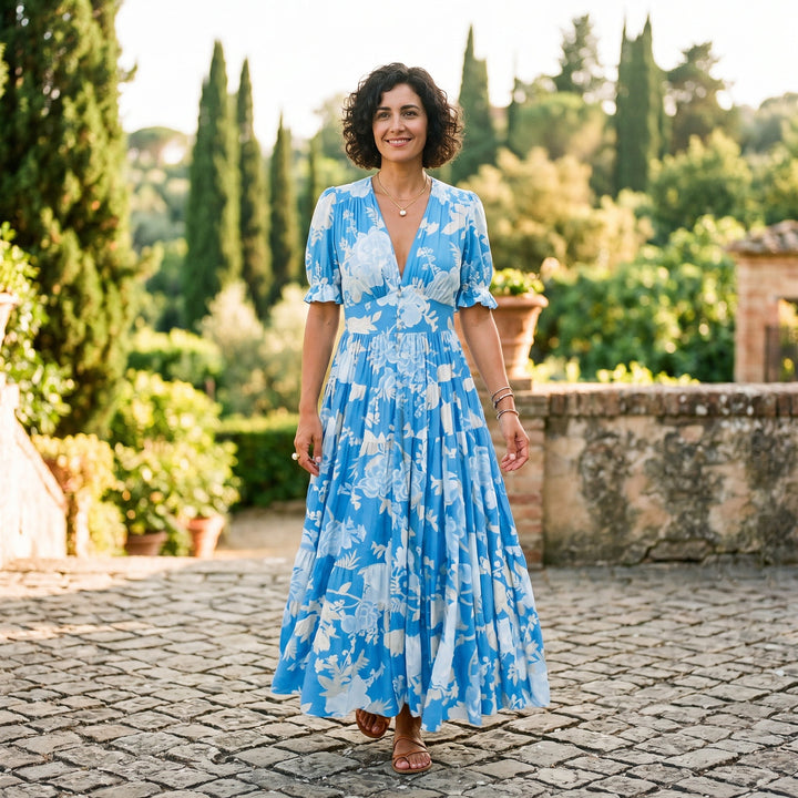 Floral Puff Sleeve Maxi Dress for Summer Weddings