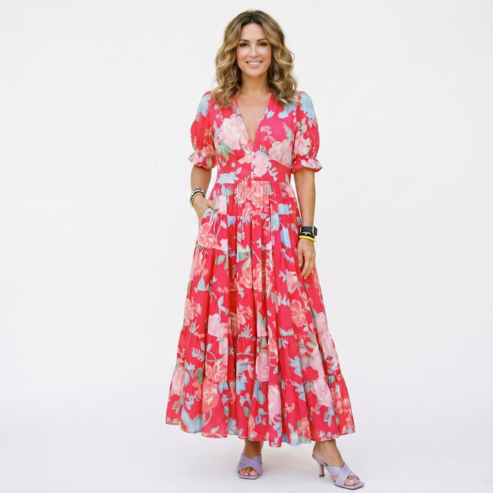 Floral Puff Sleeve Maxi Dress for Summer Weddings