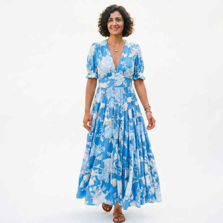 Floral Puff Sleeve Maxi Dress for Summer Weddings