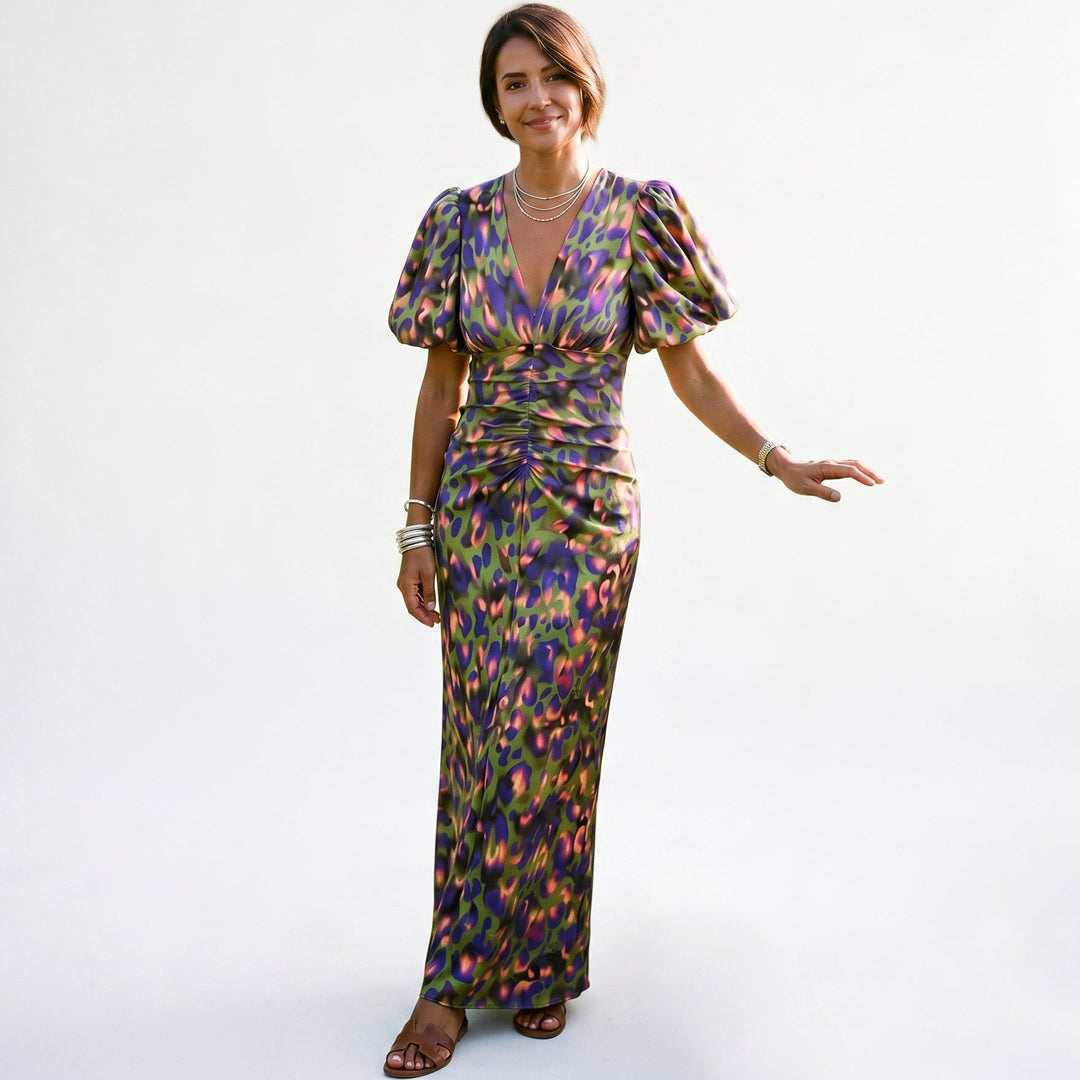 Stylish Midi Dress with Puff Sleeves for Women