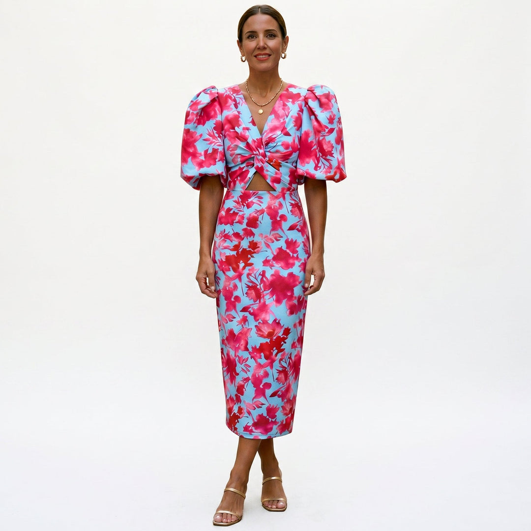Stylish Midi Dress with Puff Sleeves for Women