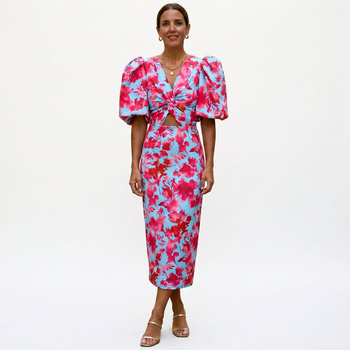 Stylish Midi Dress with Puff Sleeves for Women