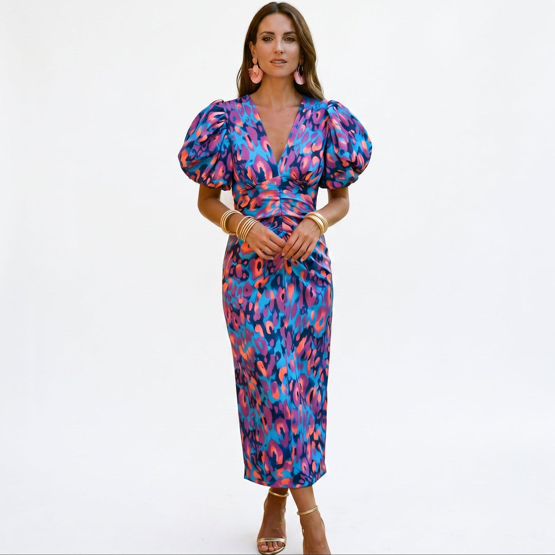 Stylish Midi Dress with Puff Sleeves for Women