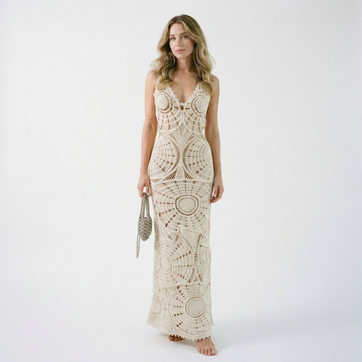 Stylish Solid V-neck Maxi Dress for Women