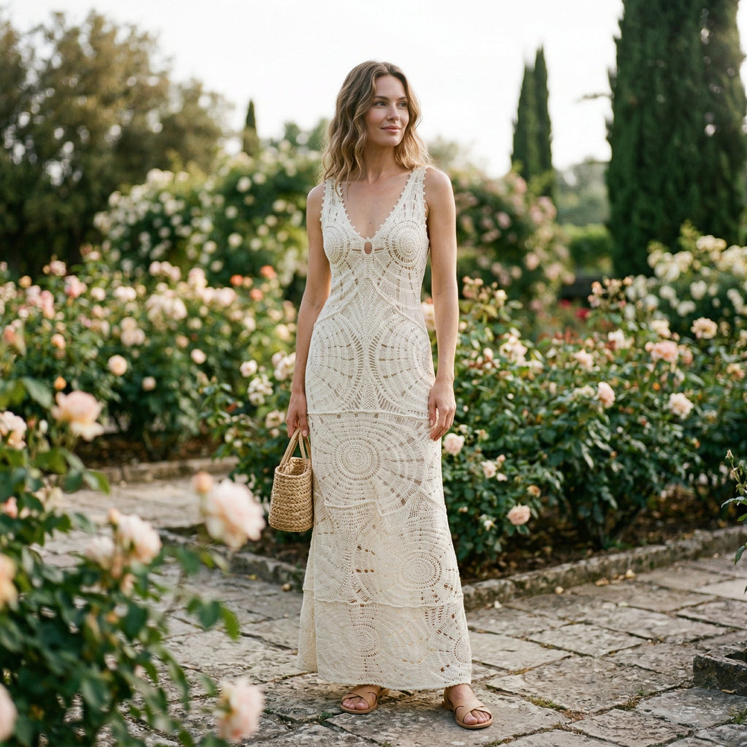Stylish Solid V-neck Maxi Dress for Women