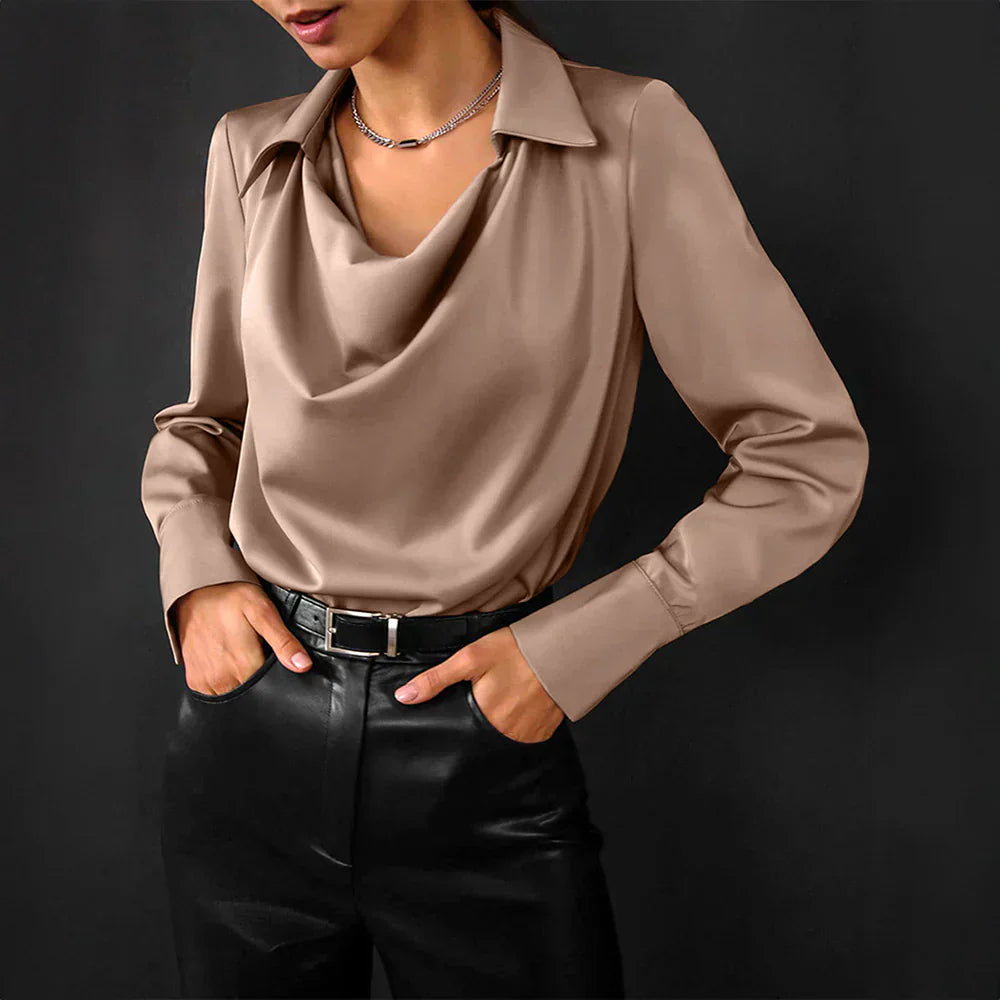 Women’s Elegant Drape Neck Blouse Long Sleeve