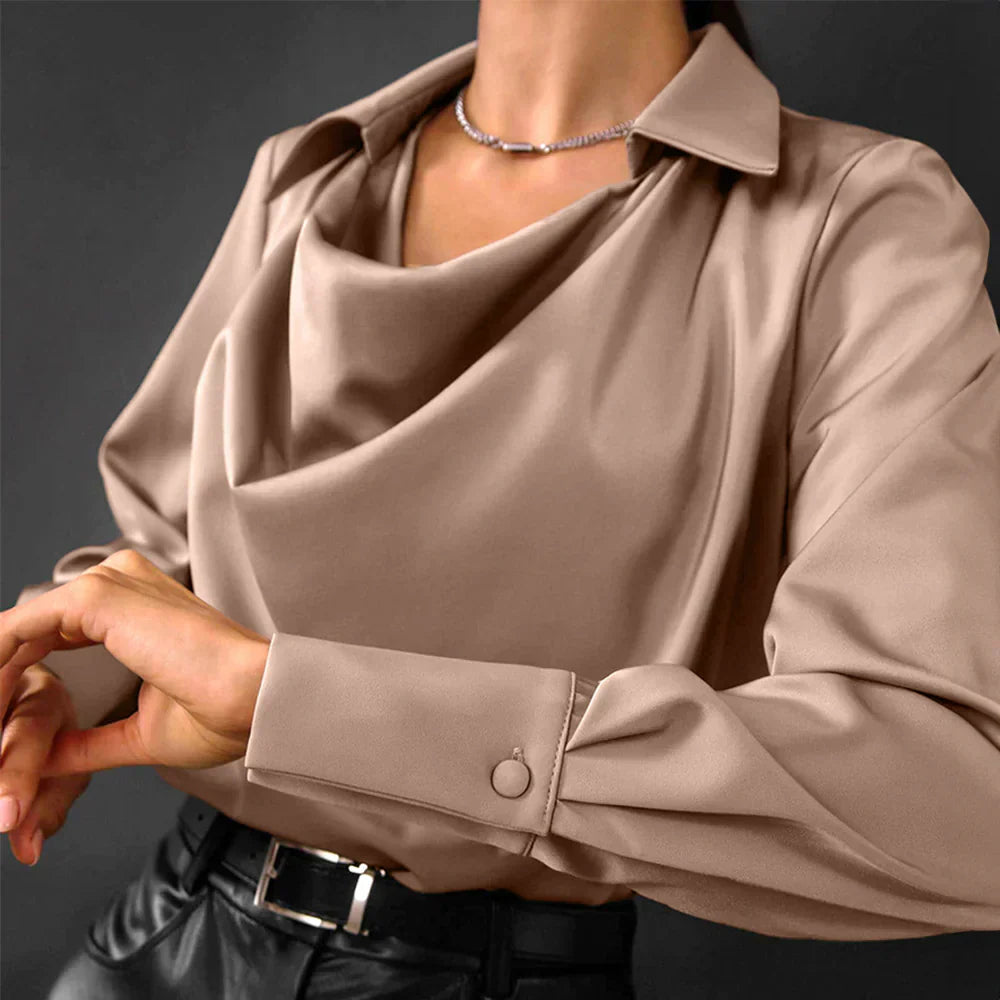 Women’s Elegant Drape Neck Blouse Long Sleeve