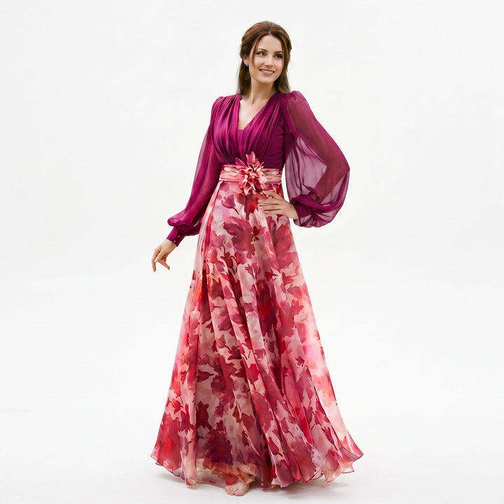 Valentina - Elegant Floral Print Maxi Dress