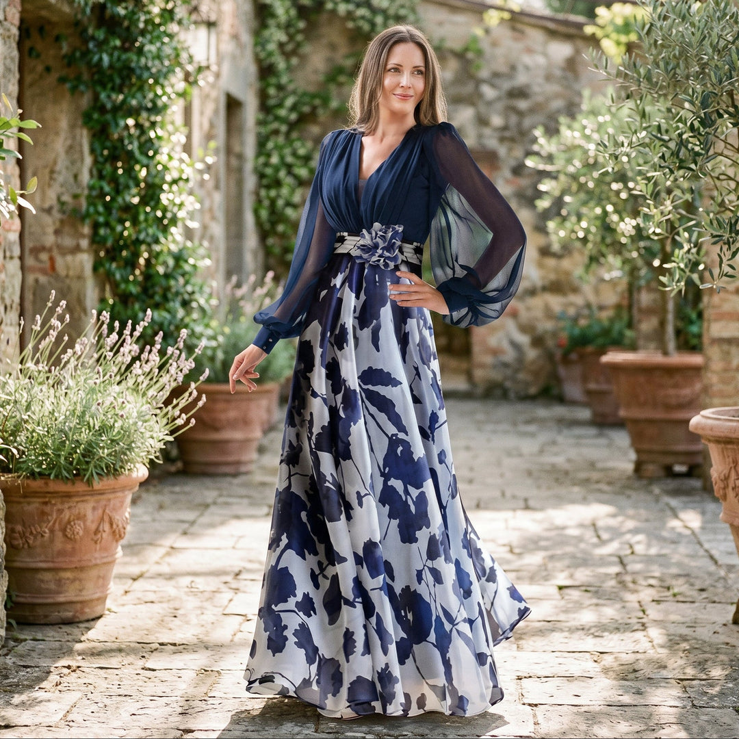 Valentina - Elegant Floral Print Maxi Dress