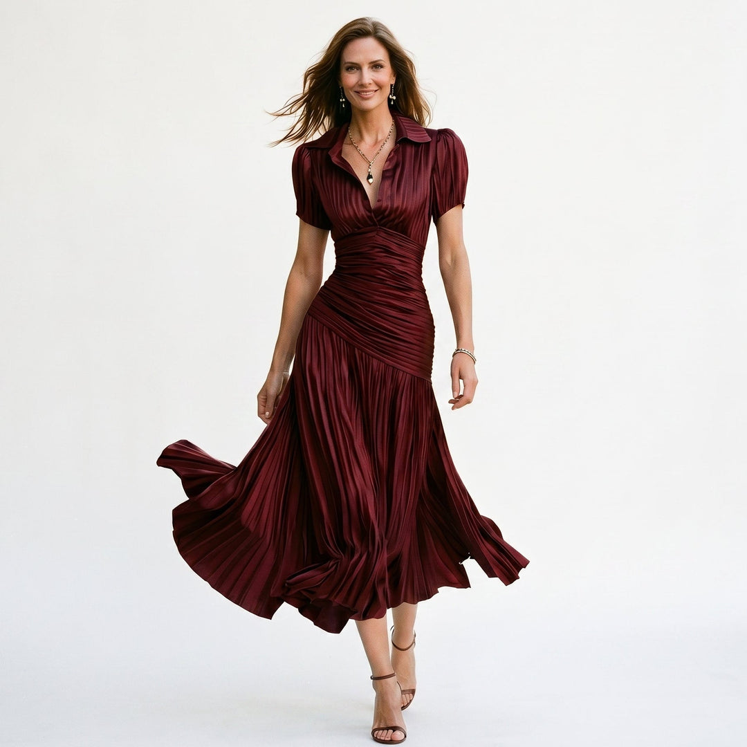 Elegant Wedding Guest Midi Dress with Stripes