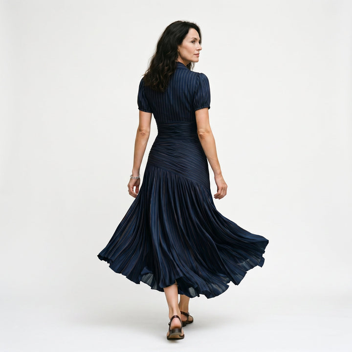 Elegant Wedding Guest Midi Dress with Stripes
