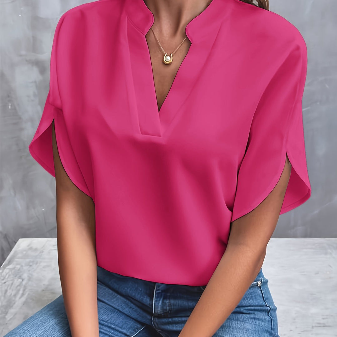 Women’s Elegant Flutter Sleeve Blouse with Split Neckline