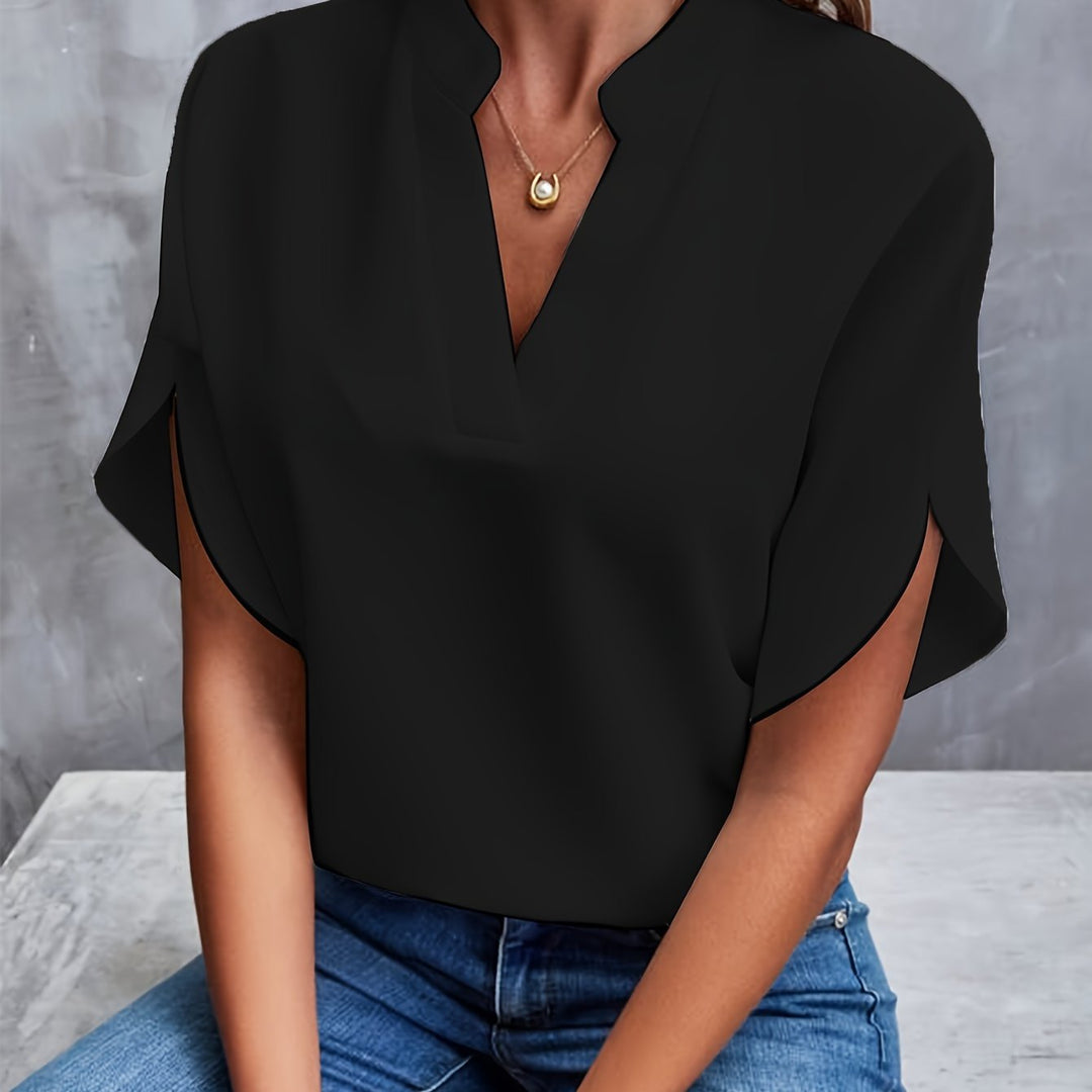 Women’s Elegant Flutter Sleeve Blouse with Split Neckline