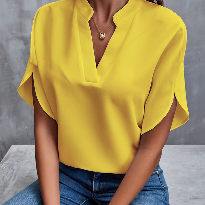 Women’s Elegant Flutter Sleeve Blouse with Split Neckline