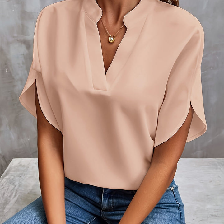 Women’s Elegant Flutter Sleeve Blouse with Split Neckline