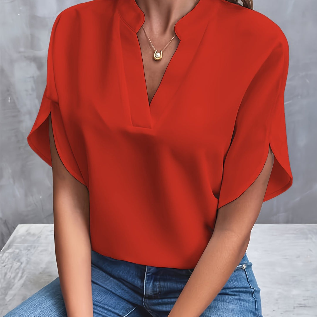 Women’s Elegant Flutter Sleeve Blouse with Split Neckline