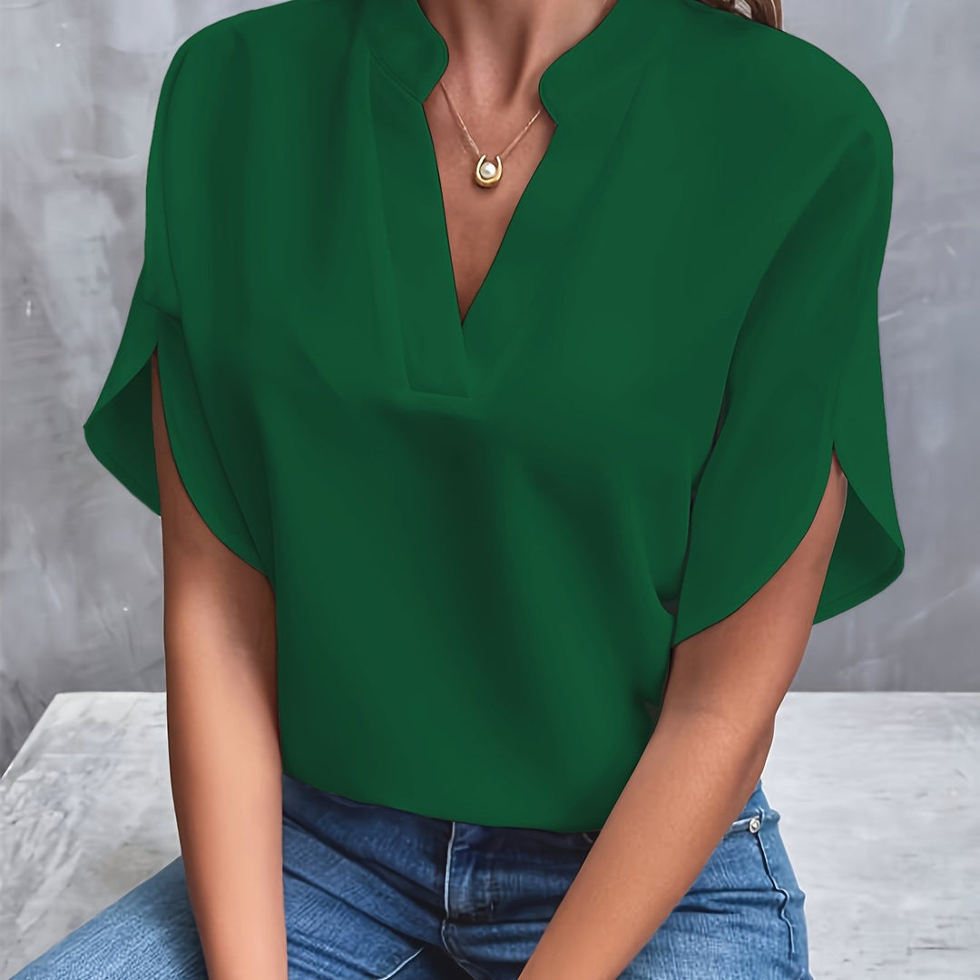 Women’s Elegant Flutter Sleeve Blouse with Split Neckline