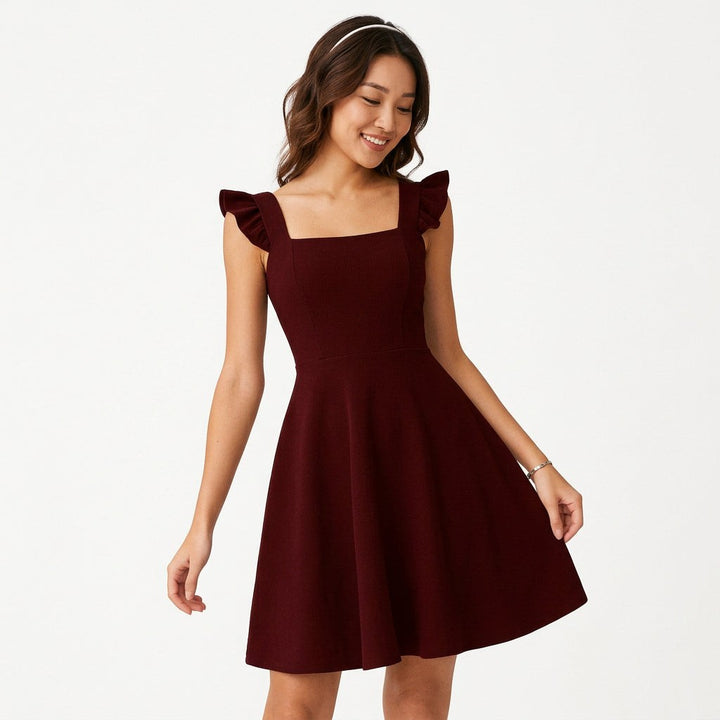 Fit &amp; Flare Mini Dress with Ruffle Straps