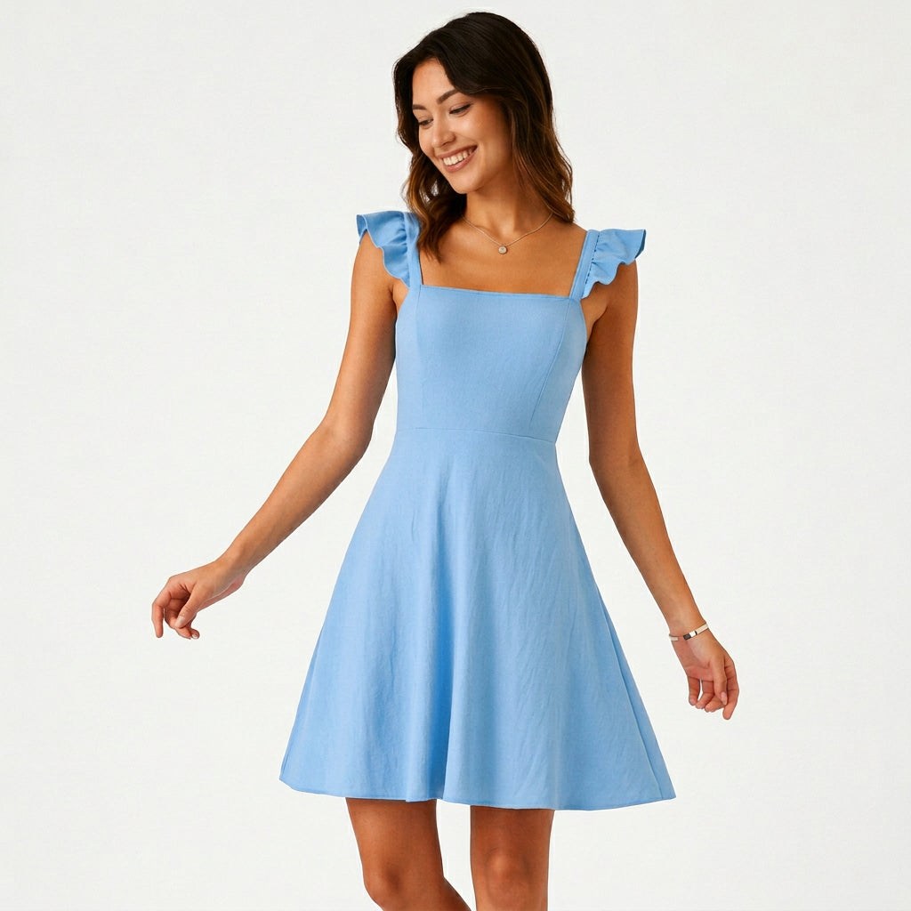 Fit &amp; Flare Mini Dress with Ruffle Straps