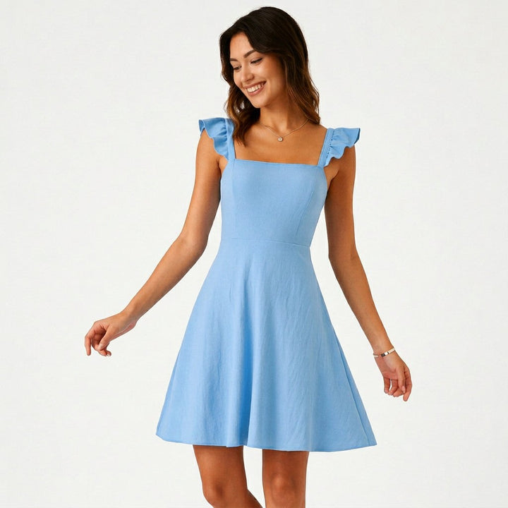 Fit &amp; Flare Mini Dress with Ruffle Straps
