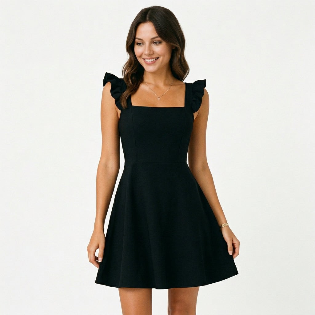 Fit &amp; Flare Mini Dress with Ruffle Straps
