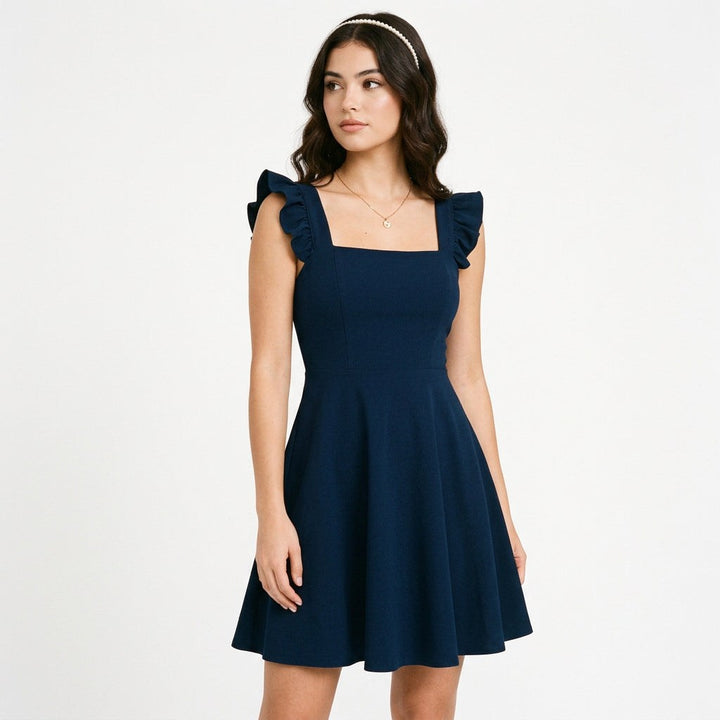 Fit &amp; Flare Mini Dress with Ruffle Straps