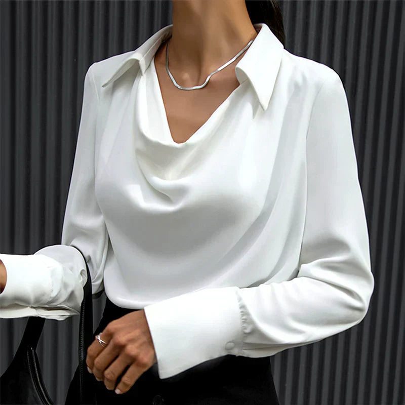 Women’s Elegant Drape Neck Blouse Long Sleeve