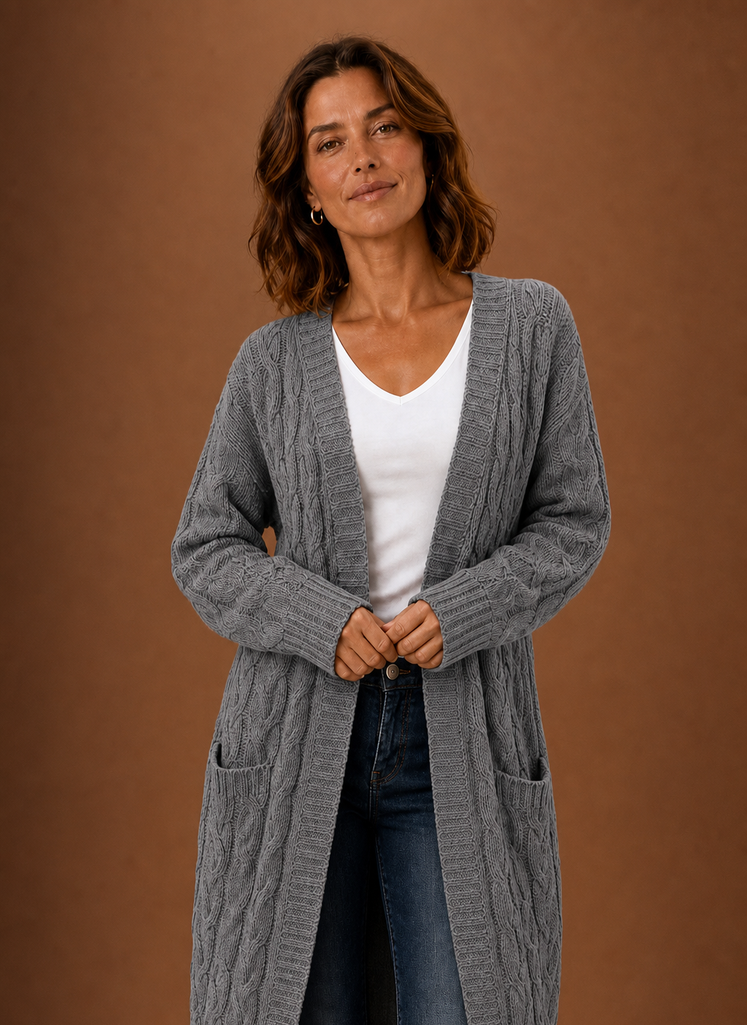 Knitted Cardigan for Women - Hooded Long