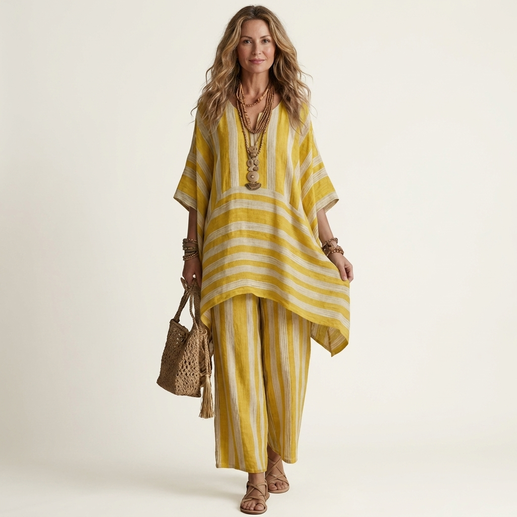 Two-Piece Striped Cotton-Linen Set