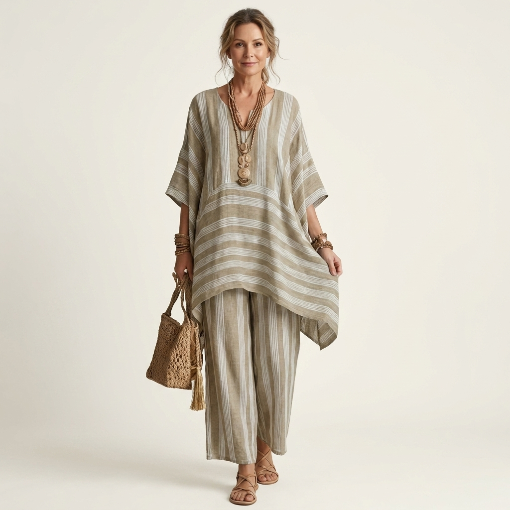 Two-Piece Striped Cotton-Linen Set