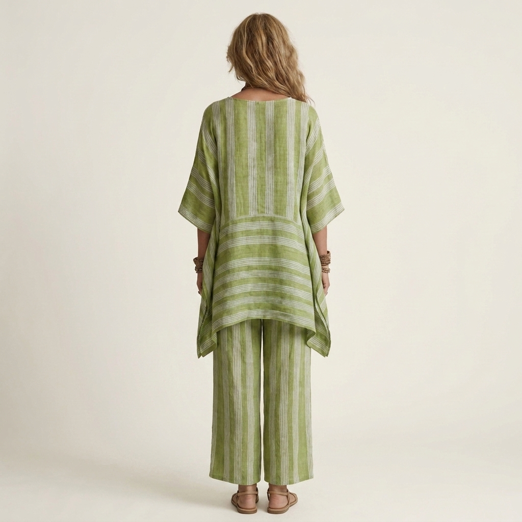 Two-Piece Striped Cotton-Linen Set