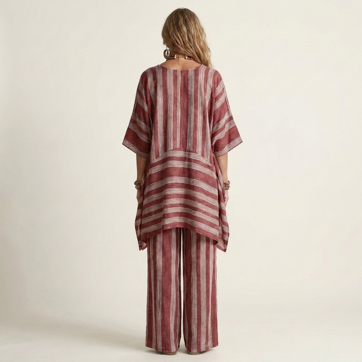 Two-Piece Striped Cotton-Linen Set