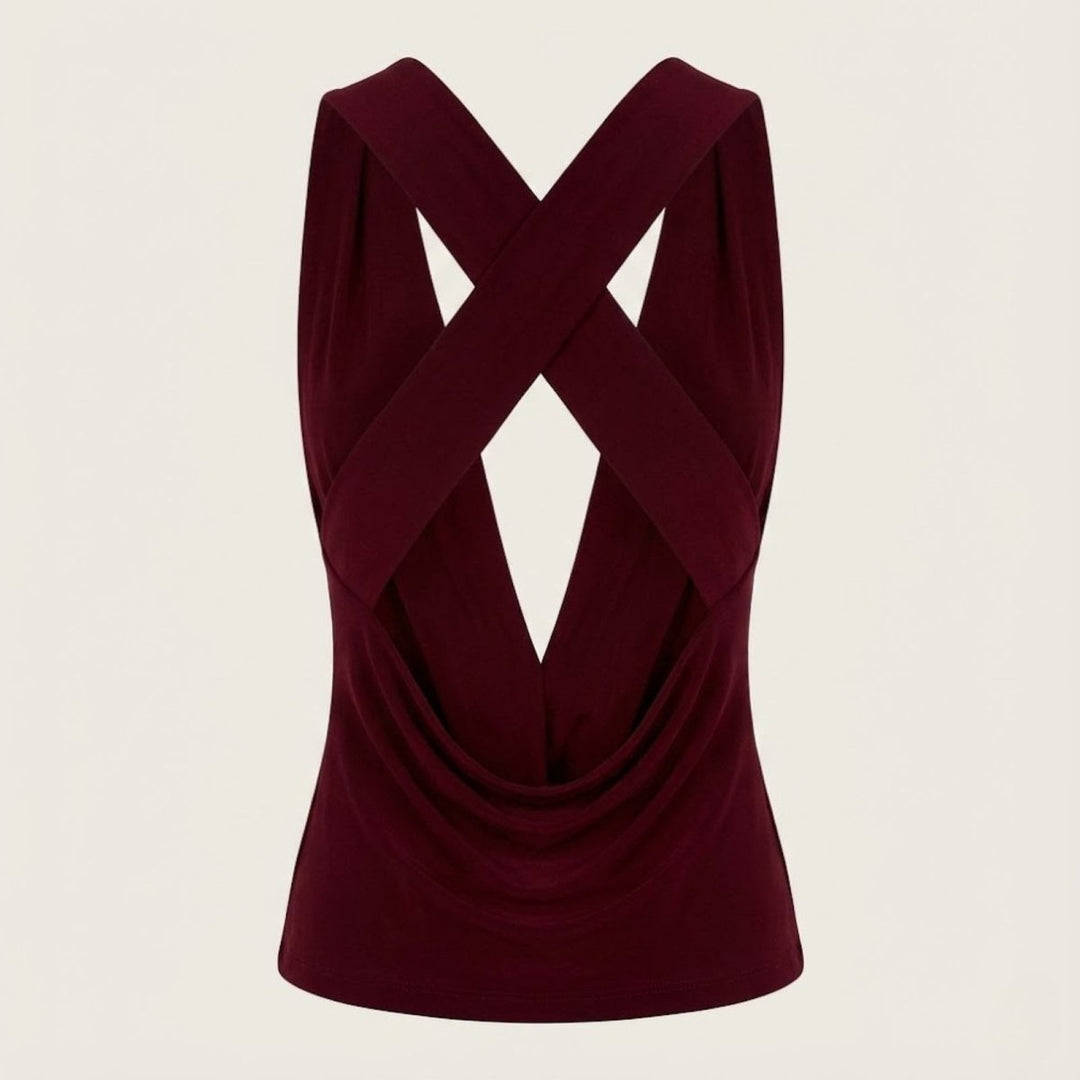 Women’s Elegant Backless Top with Draped Cowl Neck