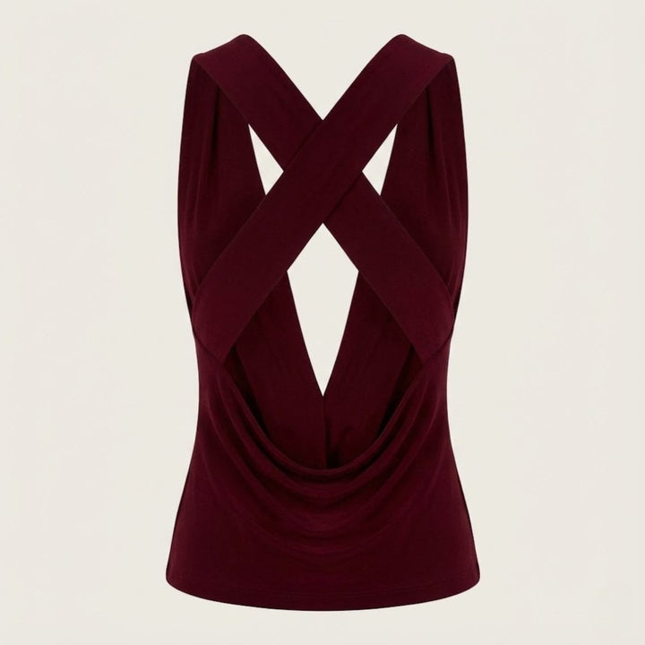 Women’s Elegant Backless Top with Draped Cowl Neck