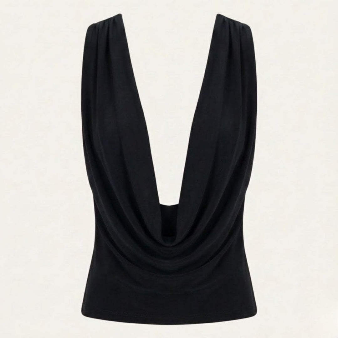 Women’s Elegant Backless Top with Draped Cowl Neck