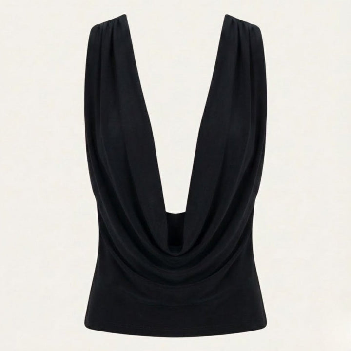 Women’s Elegant Backless Top with Draped Cowl Neck
