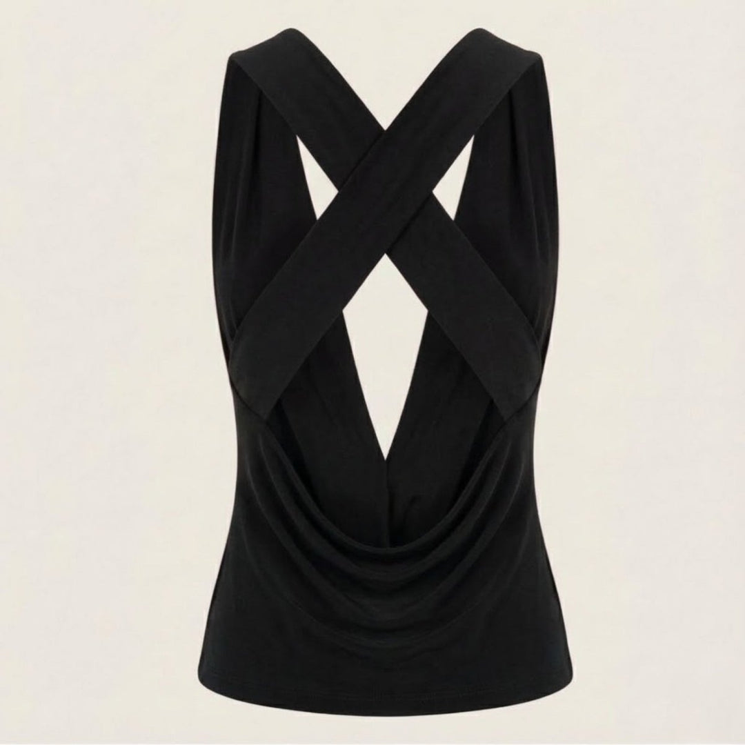 Women’s Elegant Backless Top with Draped Cowl Neck