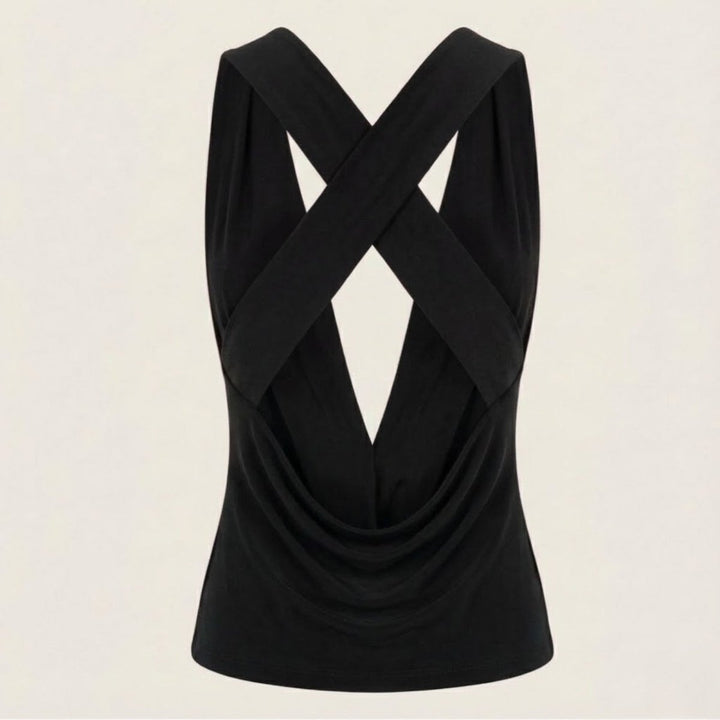 Women’s Elegant Backless Top with Draped Cowl Neck