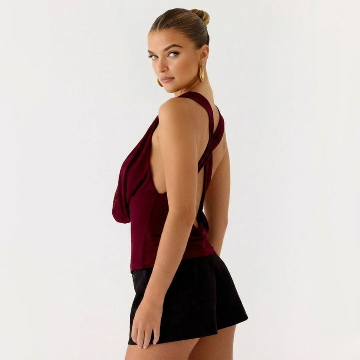 Women’s Elegant Backless Top with Draped Cowl Neck