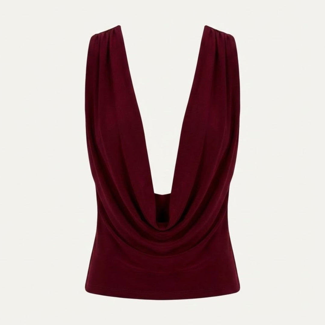 Women’s Elegant Backless Top with Draped Cowl Neck