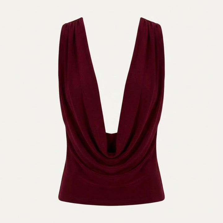 Women’s Elegant Backless Top with Draped Cowl Neck