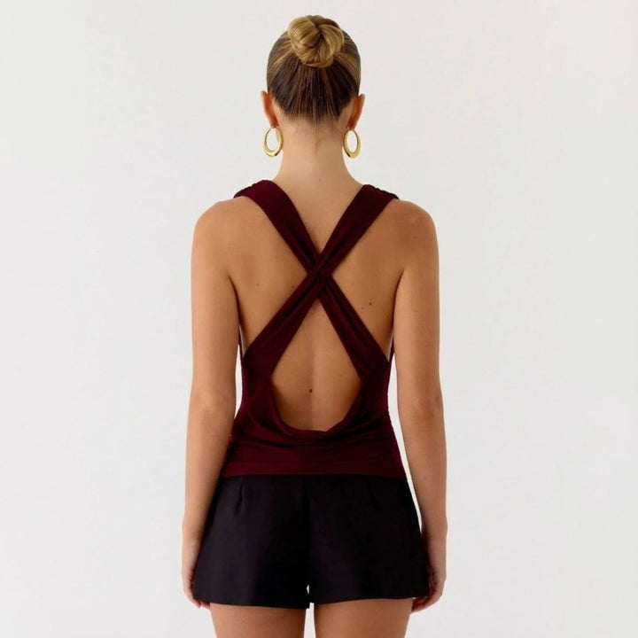 Women’s Elegant Backless Top with Draped Cowl Neck